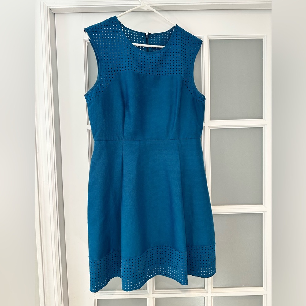 J.Crew Women's Teal Perforated A-Line Midi Sleeveless Dress Sz 12